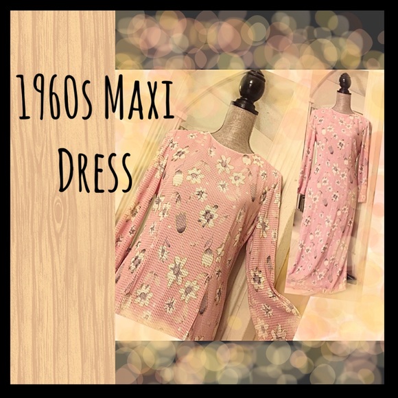 1960s Bubble Gum Pink Handmade Floral Maxi Dress M - Picture 2 of 8